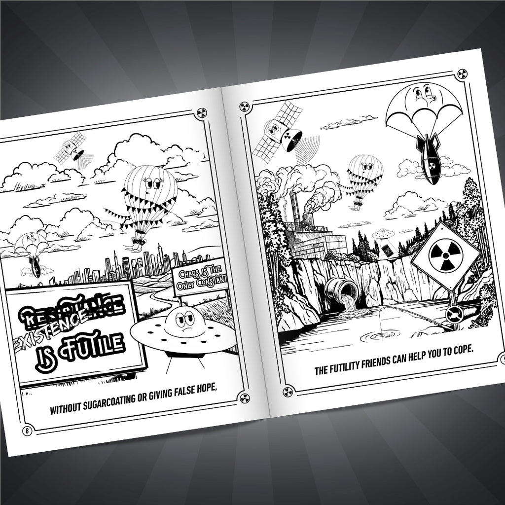 Futility Friends Coloring Book Inside Pages 8 and 9 - Nuanced Nihilist