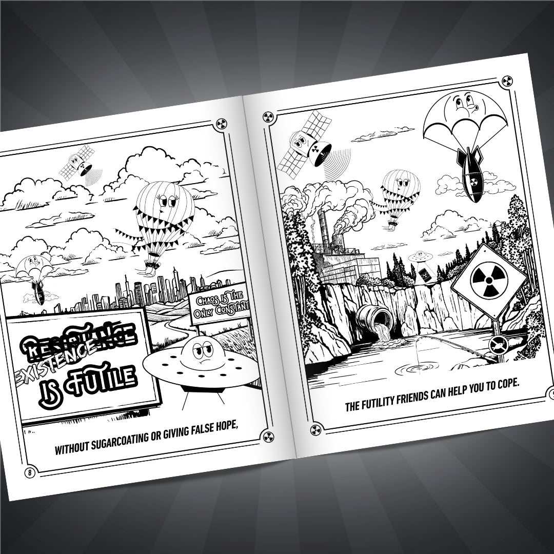Futility Friends Coloring Book Inside Pages 8 and 9 - Nuanced Nihilist