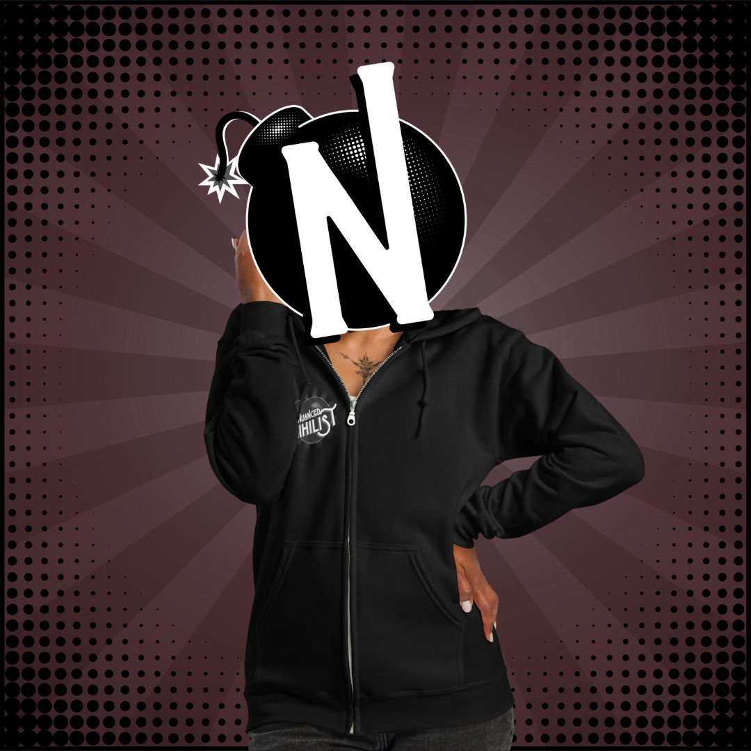 Nuanced Nihilist Existence is Futile Brand Logo Hoodie Jacket Front